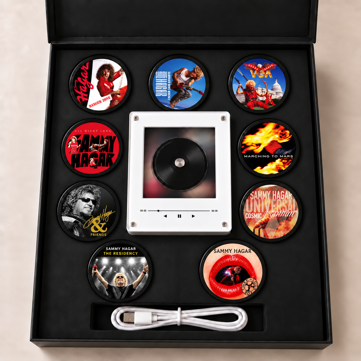 Sammy Hagar MagTune Magnetic Music Player Set - Mini Vinyl Album Discs Frame Display - Classic Hard Rock Fan Unique Gift Idea