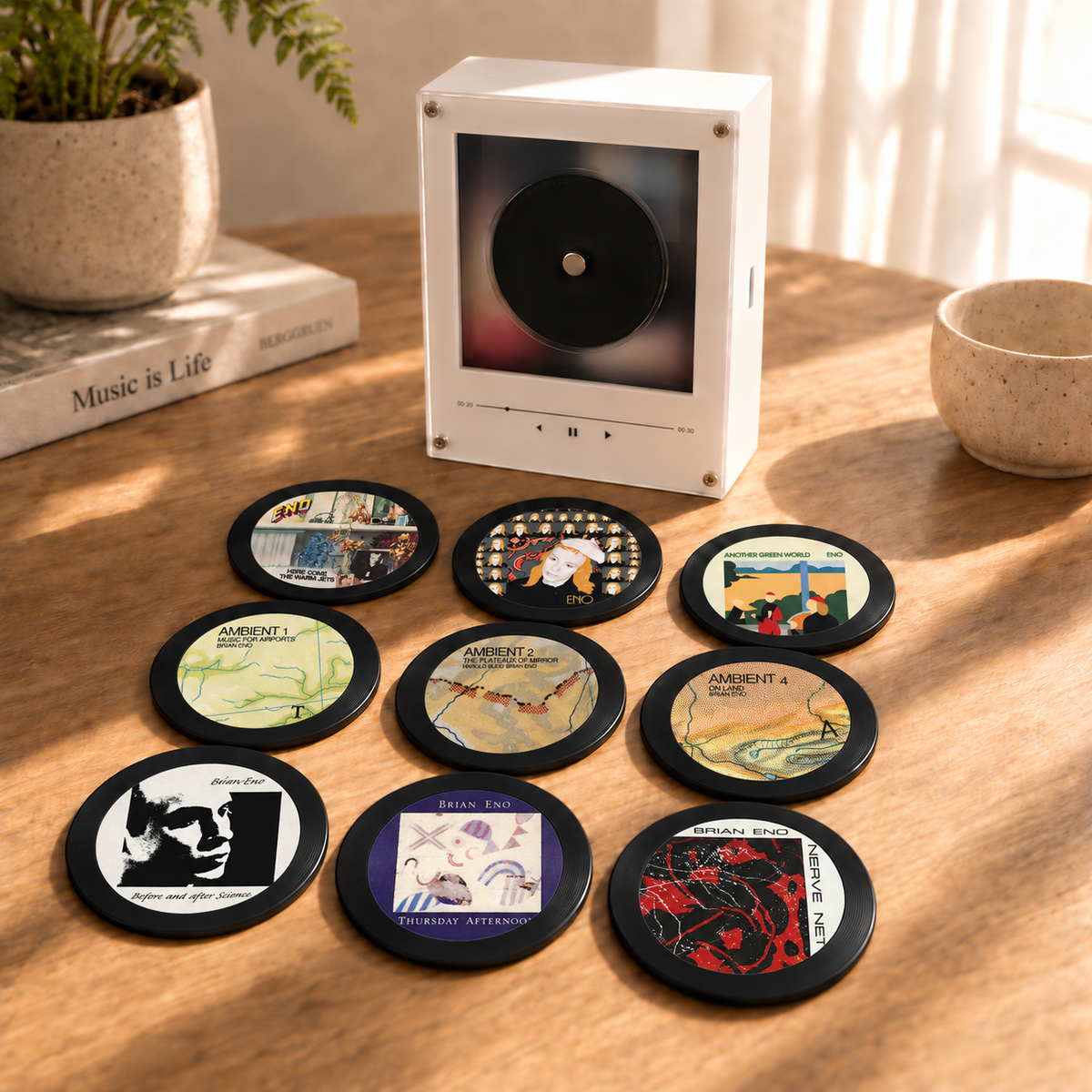 Brian Eno MagTune Mini CD Player Light Box - Album Art Disc Night Light & Music Decor Display, USB Backlit Ambient Music Collector Fan Gift