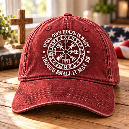Viking Vegvisir Compass Denim Cap - Vintage Washed Denim Embroidered Norse Mythology Hat Gift