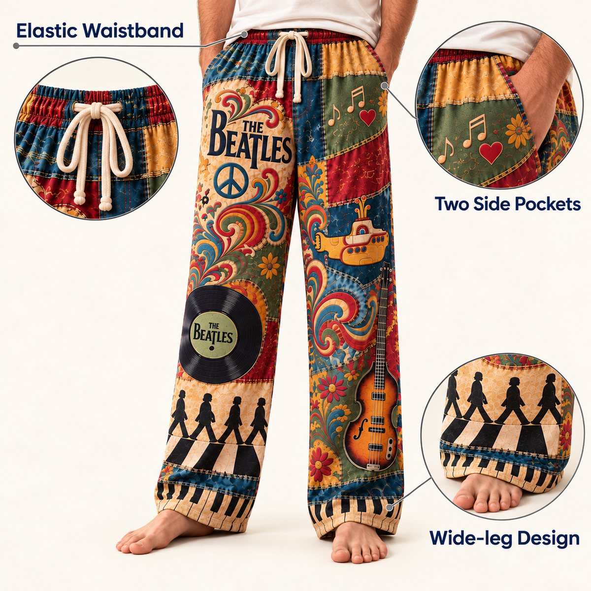The Beatles Pajama Pants - Psychedelic Rock Lounge Pants, Classic Rock Fan Sleepwear & Gift for Men