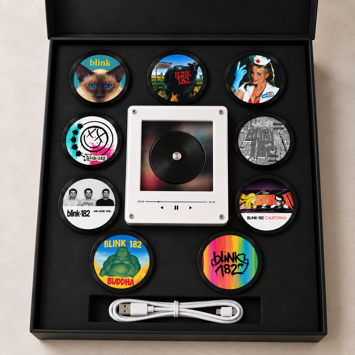 Blink-182 MagTune Magnetic Music Player, Mini Vinyl Album Magnets, Blink-182 Band Gift, Pop Punk Music Collectible