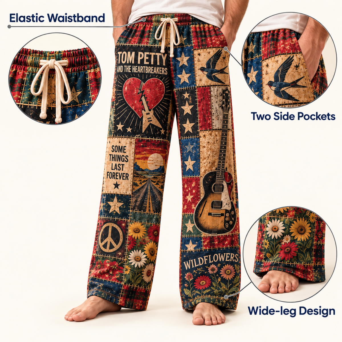 Tom Petty and the Heartbreakers Pajama Pants - Christmas Holiday Lounge Pants, Classic Rock Fan Sleepwear & Gift for Men