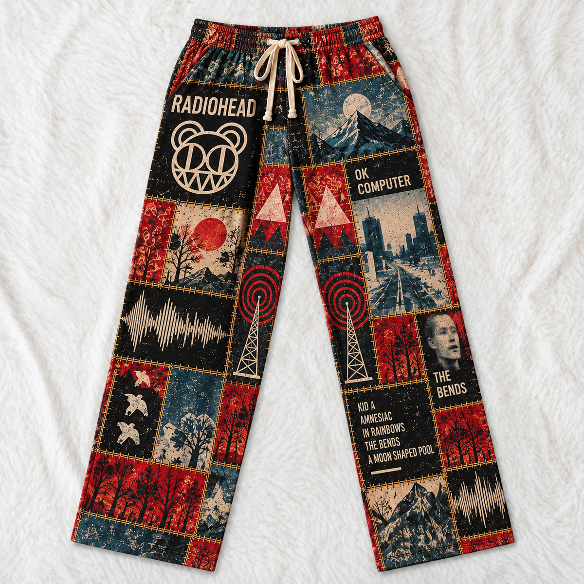 Radiohead Rock Band Pajama Pants - Christmas Holiday Lounge Pants, Alt Rock Fan Sleepwear & Gift for Men