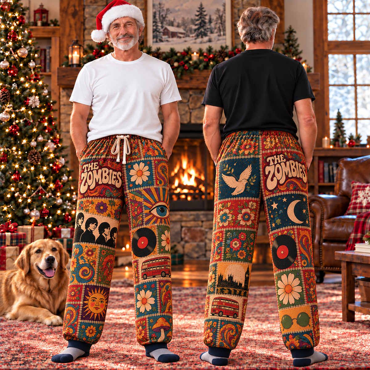 The Zombies Patchwork Pajama Pants - Vintage 60s Psychedelic Rock Art & British Invasion Lounge Pants with Elastic Waistband, Adjustable Drawstring & Two Side Pockets