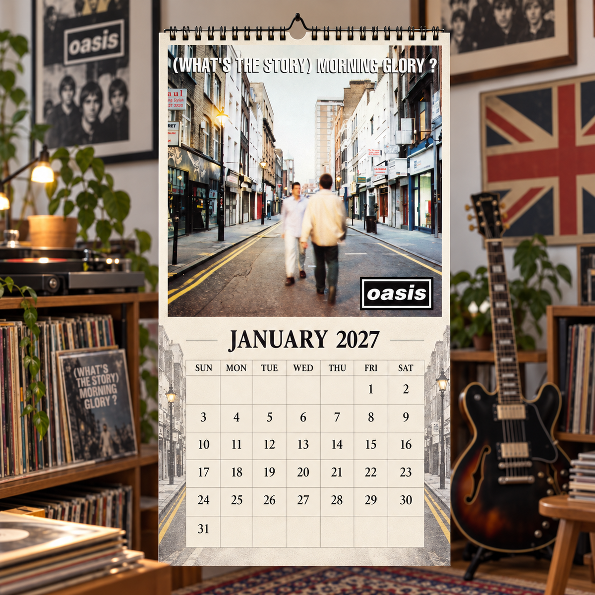 Oasis 2027 Wall Calendar - Album Cover Collage & Britpop Discography Art | Premium Rock Fan Gift & Hanging Decor