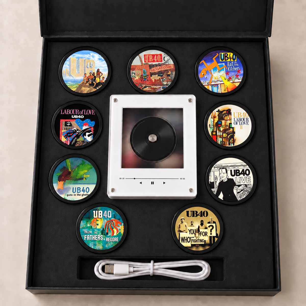 UB40 MagTune Mini CD Player Light Box - Album Art Disc Night Light, USB Backlit Reggae Pop Band Fan Gift
