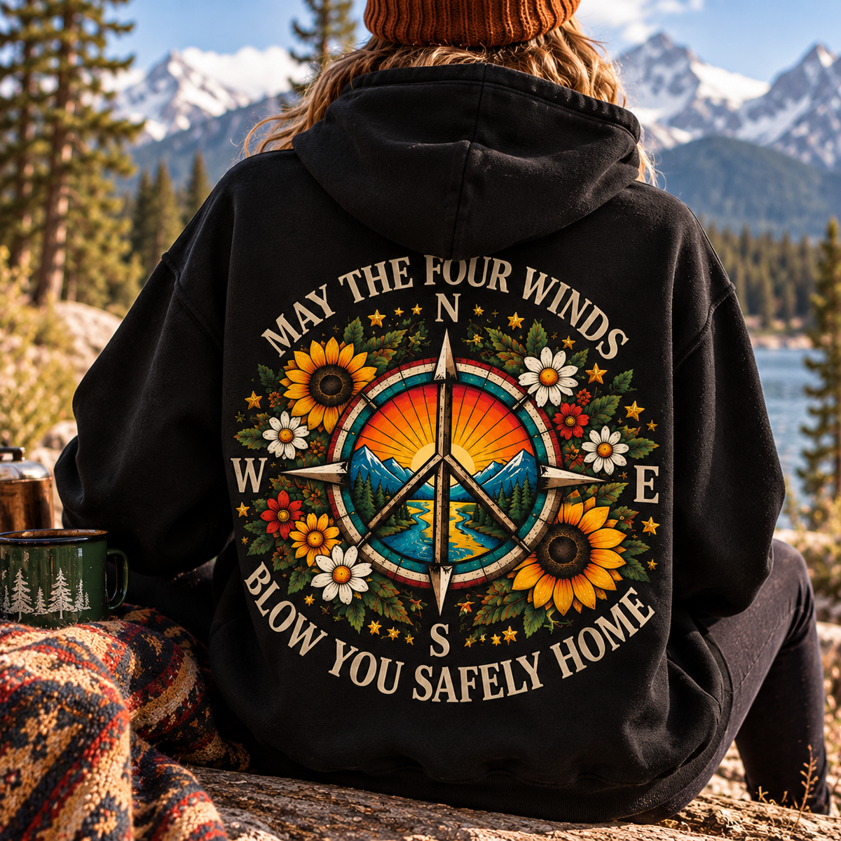 May the Four Winds Blow You Safely Home Hoodie, Grateful Dead Inspired Peace Sign Sweatshirt, Boho Sunflower Hoodie, Hippie Outdoor Gift