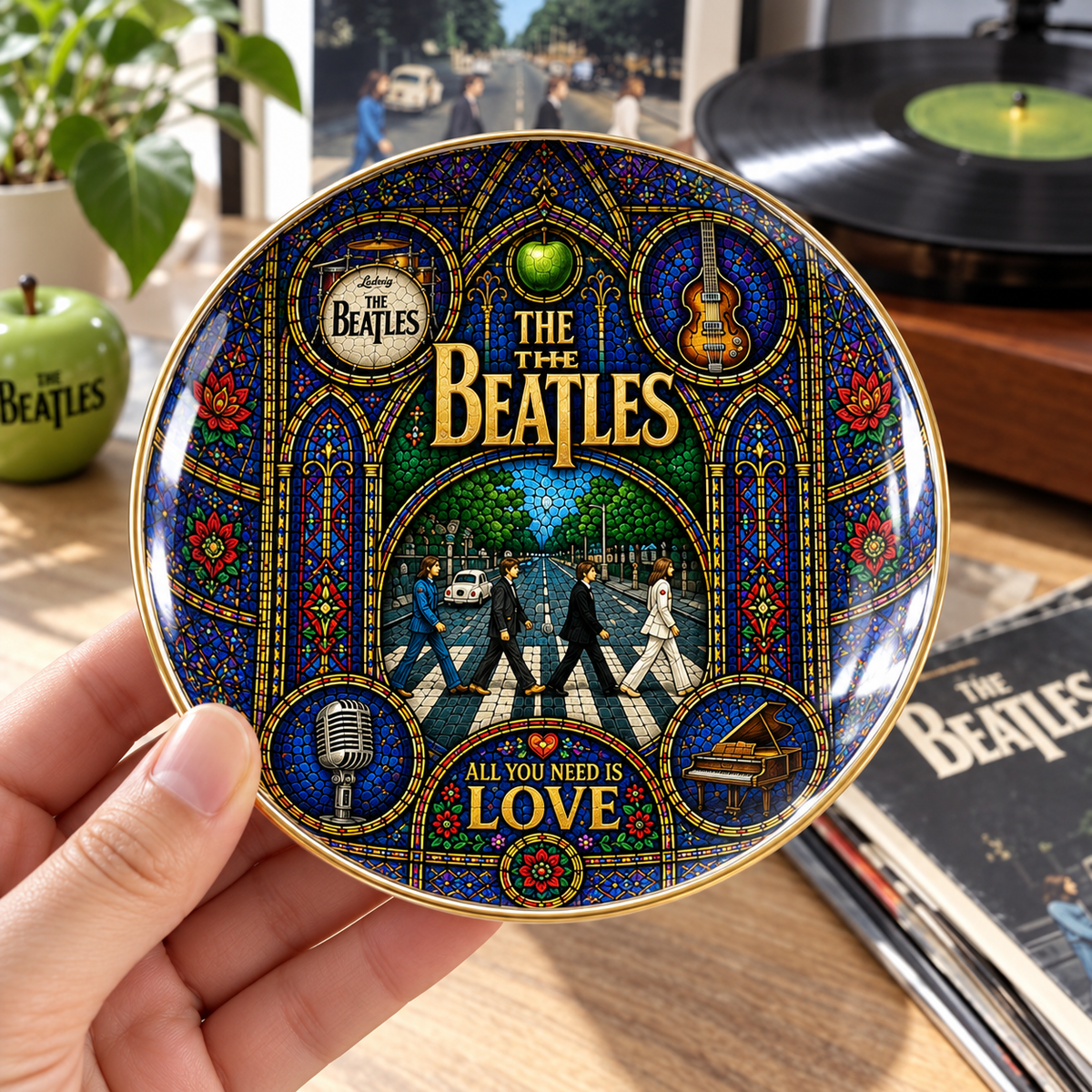 The Beatles Stained Glass Jewelry Dish - Ceramic Trinket Tray, Abbey Road All You Need Is Love Ring Holder, Rock Fan Gift