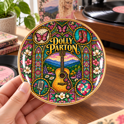 Dolly Parton Mexican Folk Art Ceramic Jewelry Dish - Butterfly & Acoustic Guitar Ring Tray - Country Music Fan Gift Idea