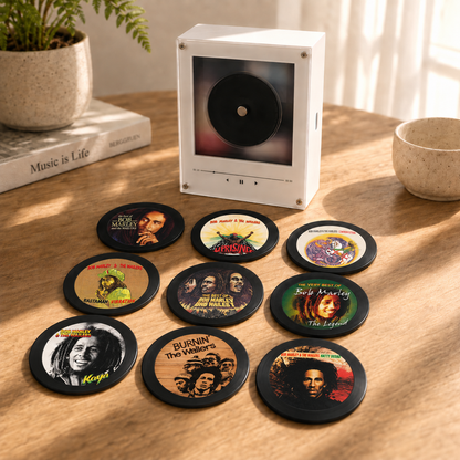 Bob Marley MagTune, Magnetic Music Player Set, Mini Vinyl Album Magnets, Bob Marley & The Wailers Gift, Reggae Music Collectible