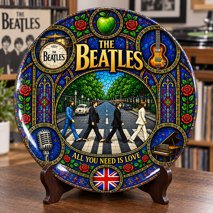 The Beatles Stained Glass Ceramic Plate - Decorative Wall & Table Display Dish, Abbey Road All You Need Is Love Rock Fan Gift
