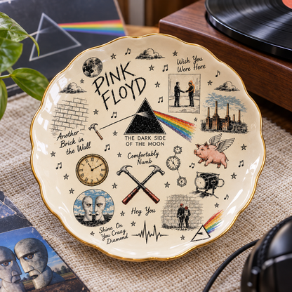 Pink Floyd Sketch Art Jewelry Dish - Ceramic Trinket Tray, Dark Side of the Moon Ring Holder, Prog Rock Band Fan Gift