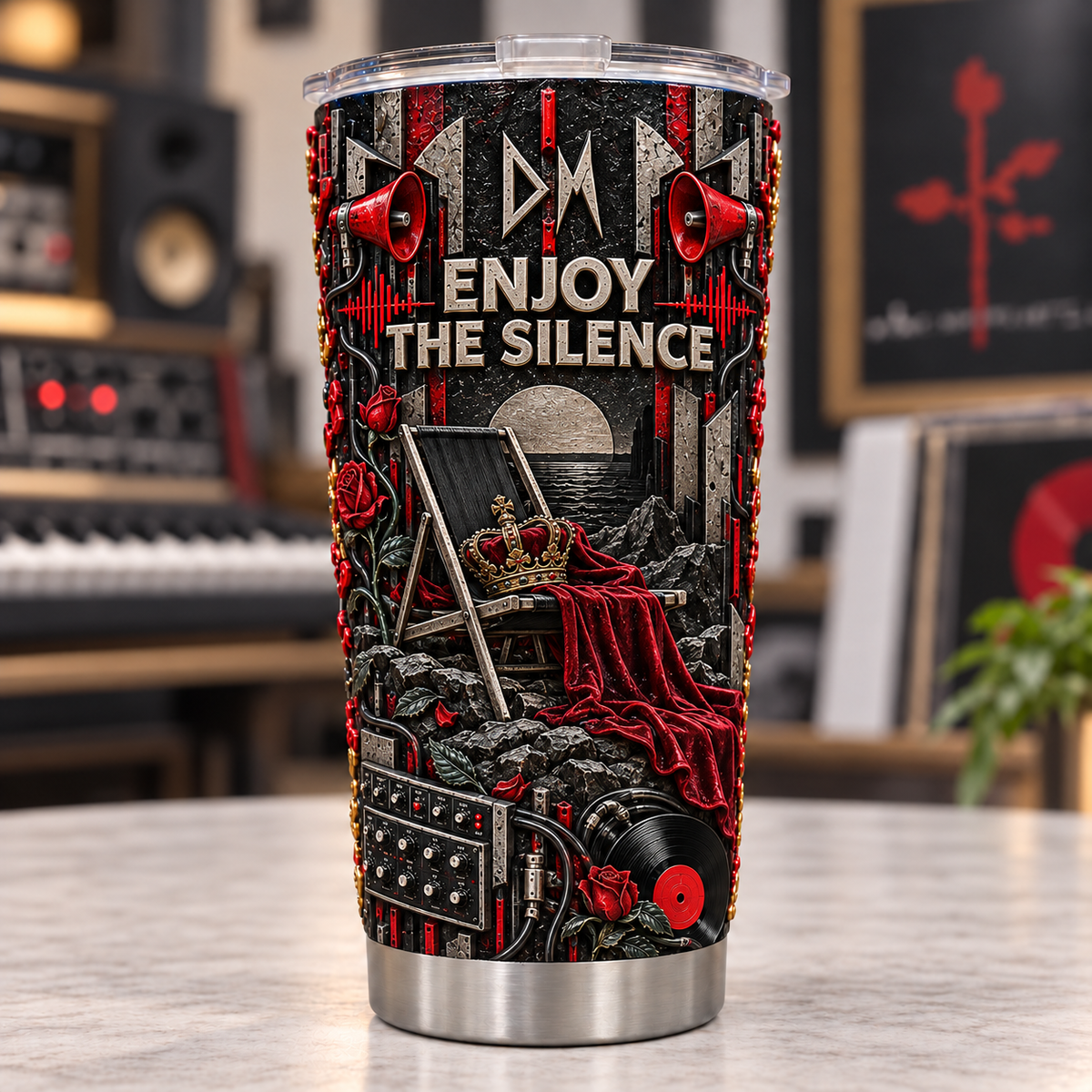 Depeche Mode 3D Printed Tumbler - 20oz Stainless Steel Insulated Travel Coffee Mug with Lid - Synth-Pop Electronic Rock Band Music Merchandise Gift