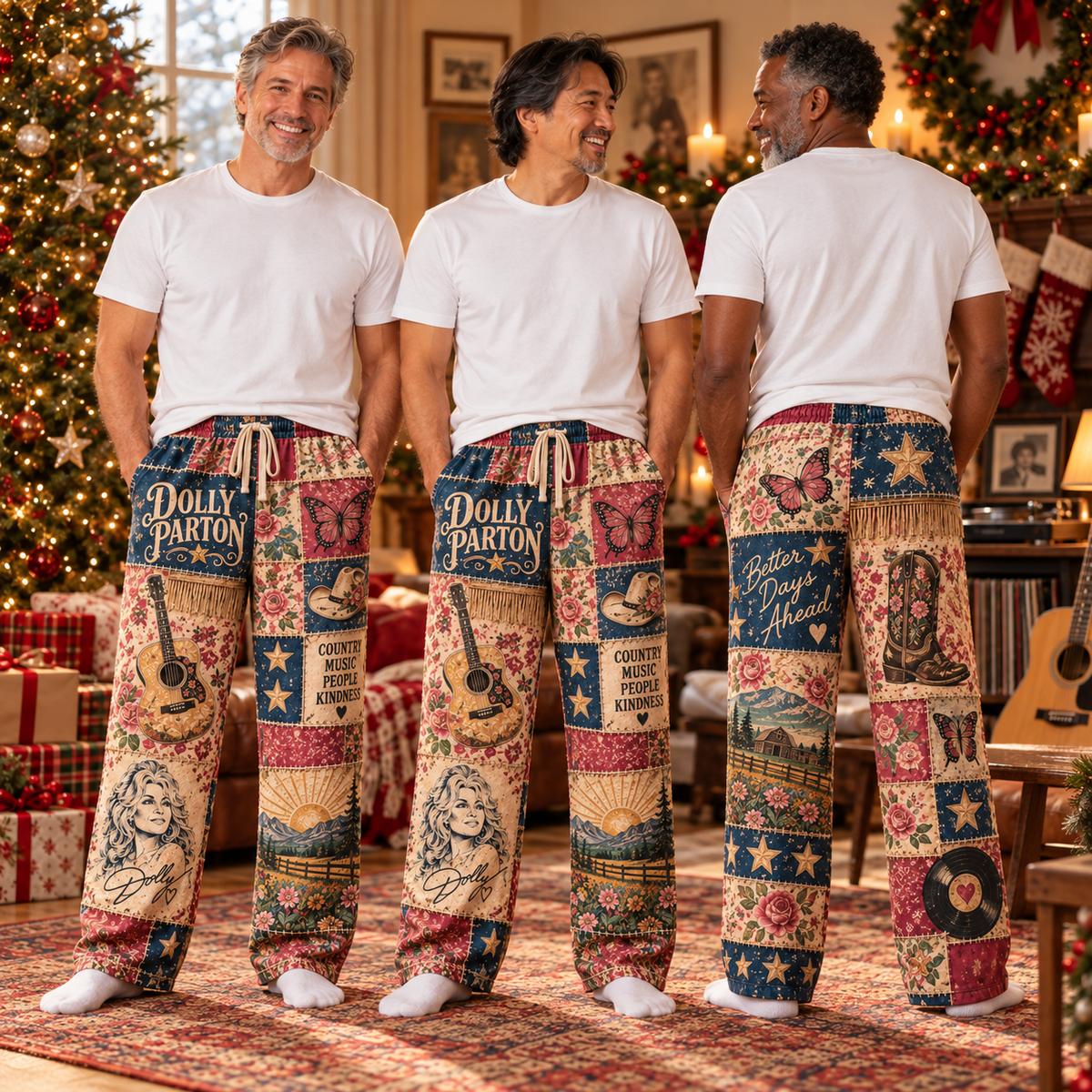 Dolly Parton Country Music Pajama Pants - Christmas Holiday Lounge Pants, Country Fan Sleepwear & Gift for Men