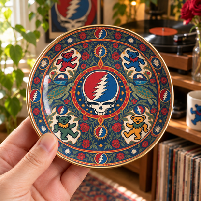Grateful Dead Steal Your Face Jewelry Dish - Ceramic Trinket Tray, Dancing Bears Ring Holder, Psychedelic Rock Band Fan Gift