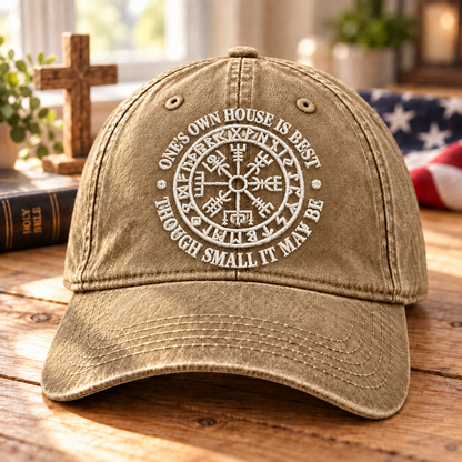 Viking Vegvisir Compass Denim Cap - Vintage Washed Denim Embroidered Norse Mythology Hat Gift