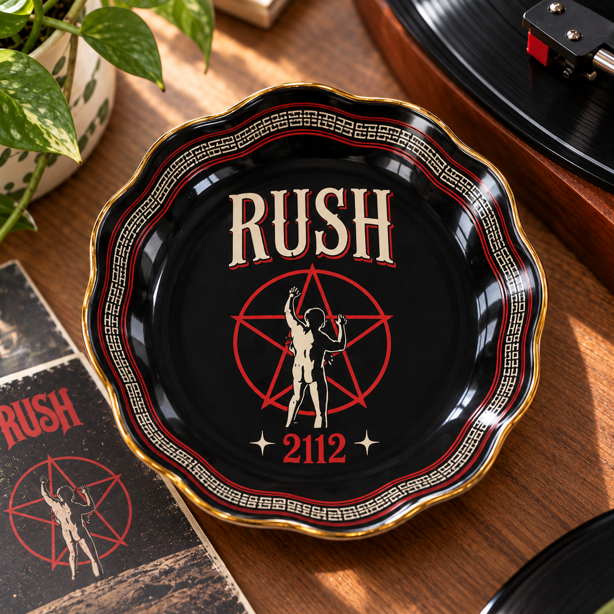 Rush 2112 Mexican Folk Pattern Jewelry Dish - Ceramic Ring Holder Trinket Tray, Starman Rock Art Display, Fan Vanity Gift