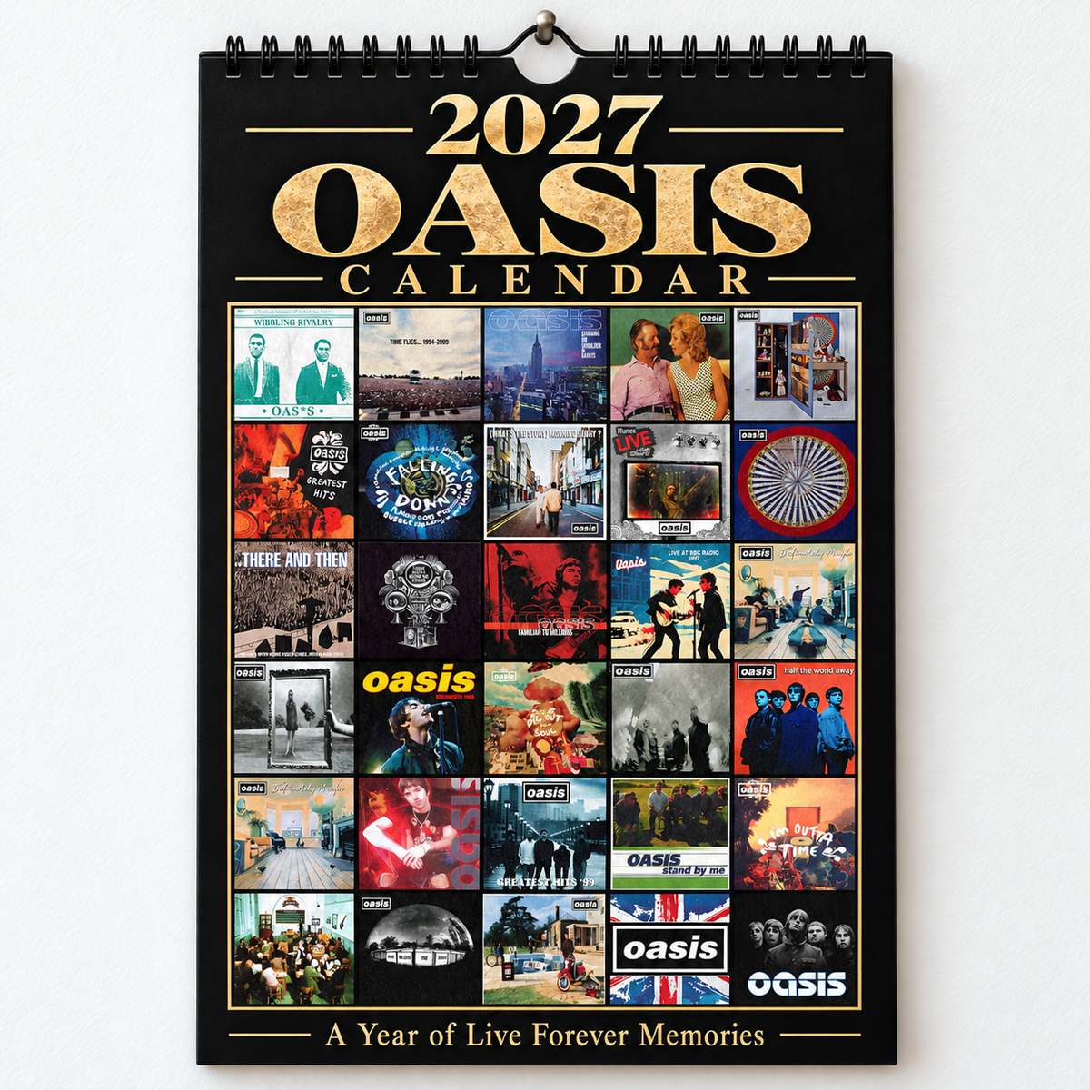 Oasis 2027 Wall Calendar - Album Cover Collage & Britpop Discography Art | Premium Rock Fan Gift & Hanging Decor