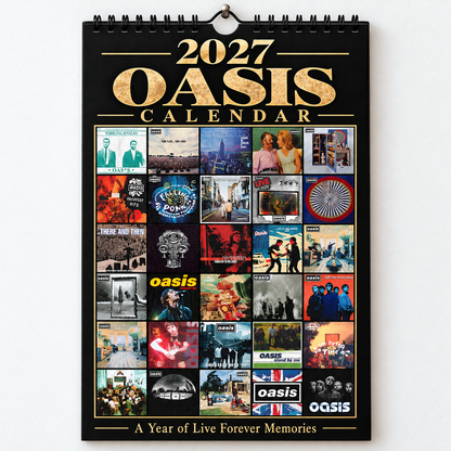 Oasis 2027 Wall Calendar - Album Cover Collage & Britpop Discography Art | Premium Rock Fan Gift & Hanging Decor
