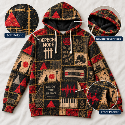 Depeche Mode Patchwork Hoodie – Vintage Synth Pop Graphic Pullover, Enjoy the Silence Retro Music Hoodie, Depeche Mode Fan Gift