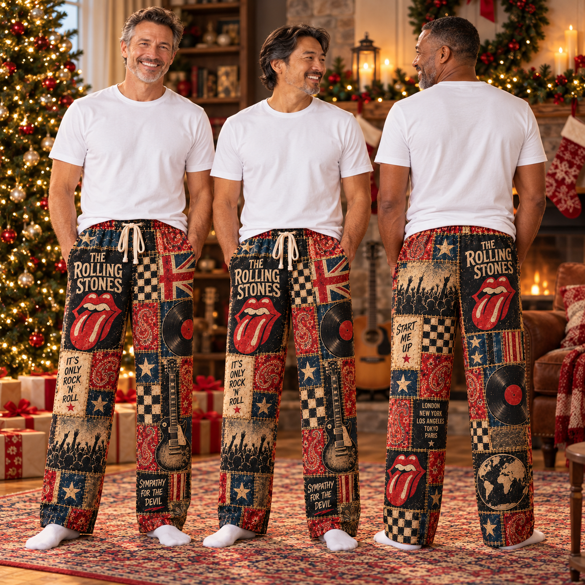 The Rolling Stones Rock Band Pajama Pants - Christmas Holiday Lounge Pants, Classic Rock Fan Sleepwear & Gift for Men