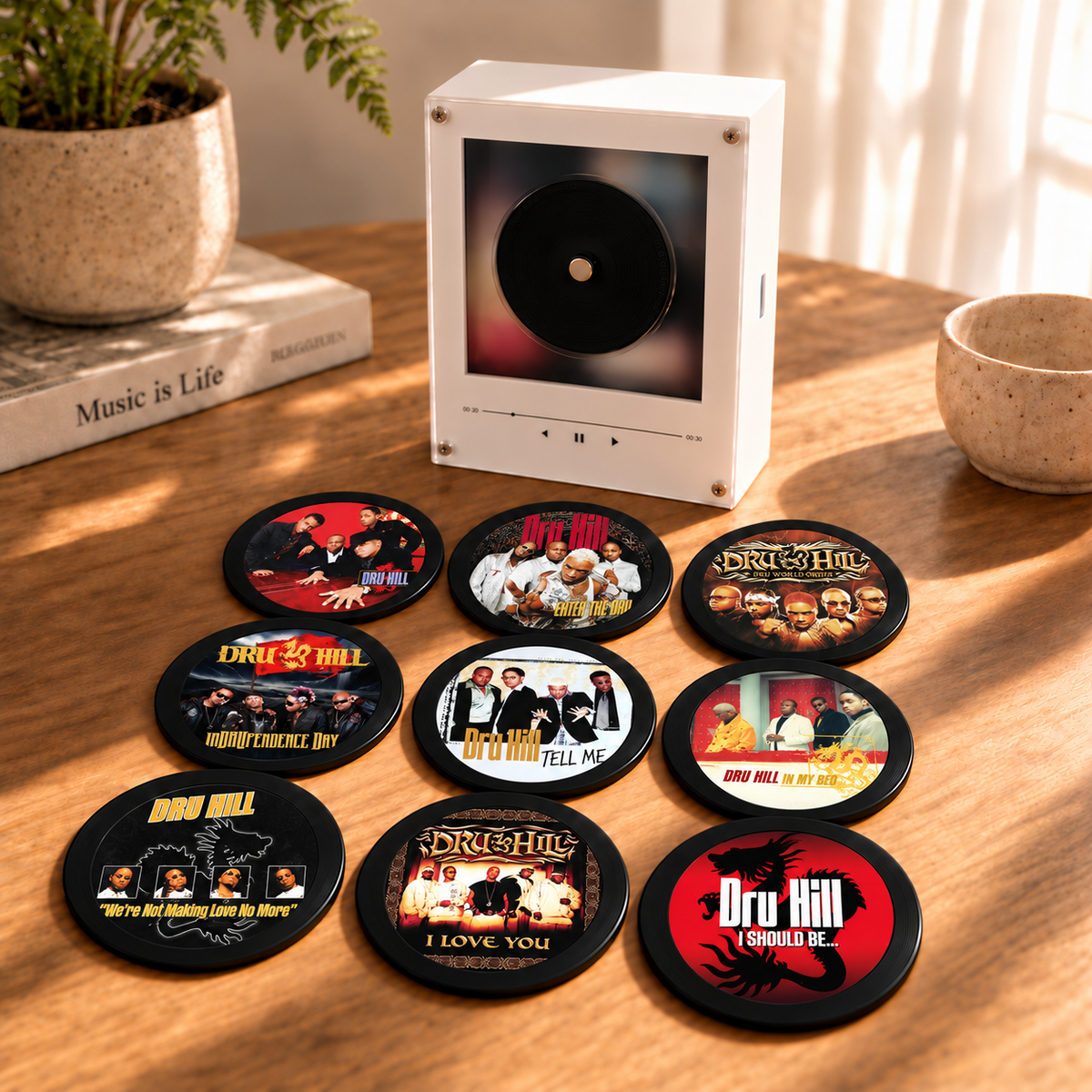 Dru Hill MagTune Mini CD Player Light Box - Album Art Disc Night Light & Music Decor Display, USB Backlit R&B Group Fan Gift