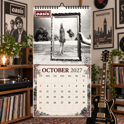 Oasis 2027 Wall Calendar - Album Cover Collage & Britpop Discography Art | Premium Rock Fan Gift & Hanging Decor