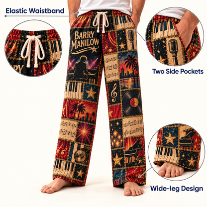 Barry Manilow Pajama Pants - Patchwork Music Art Sleepwear | Comfortable Fan Lounge Pants