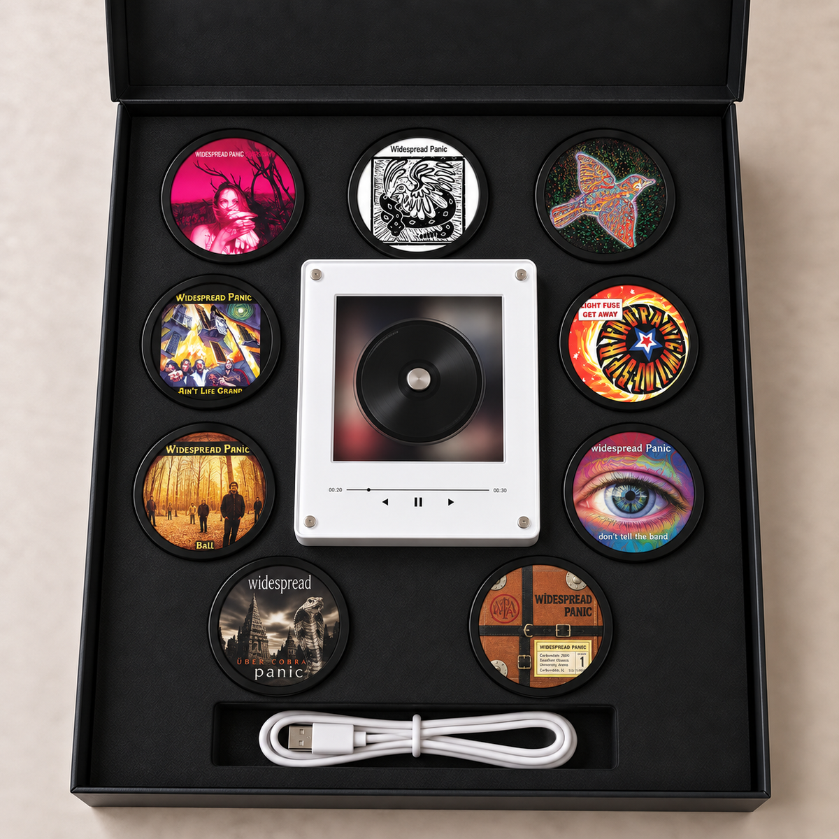 Widespread Panic MagTune Magnetic Music Player Set - Mini Vinyl Album Discs Frame Display - Jam Band Fan Unique Gift Idea
