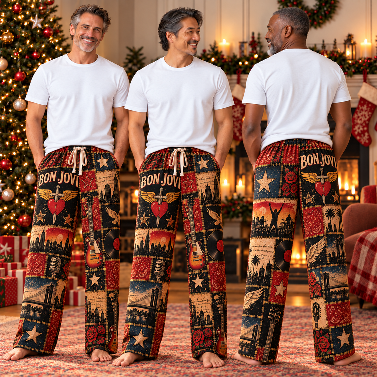 Bon Jovi Pajama Pants - Patchwork Classic Rock Art Sleepwear | Comfortable Music Fan Lounge Pants