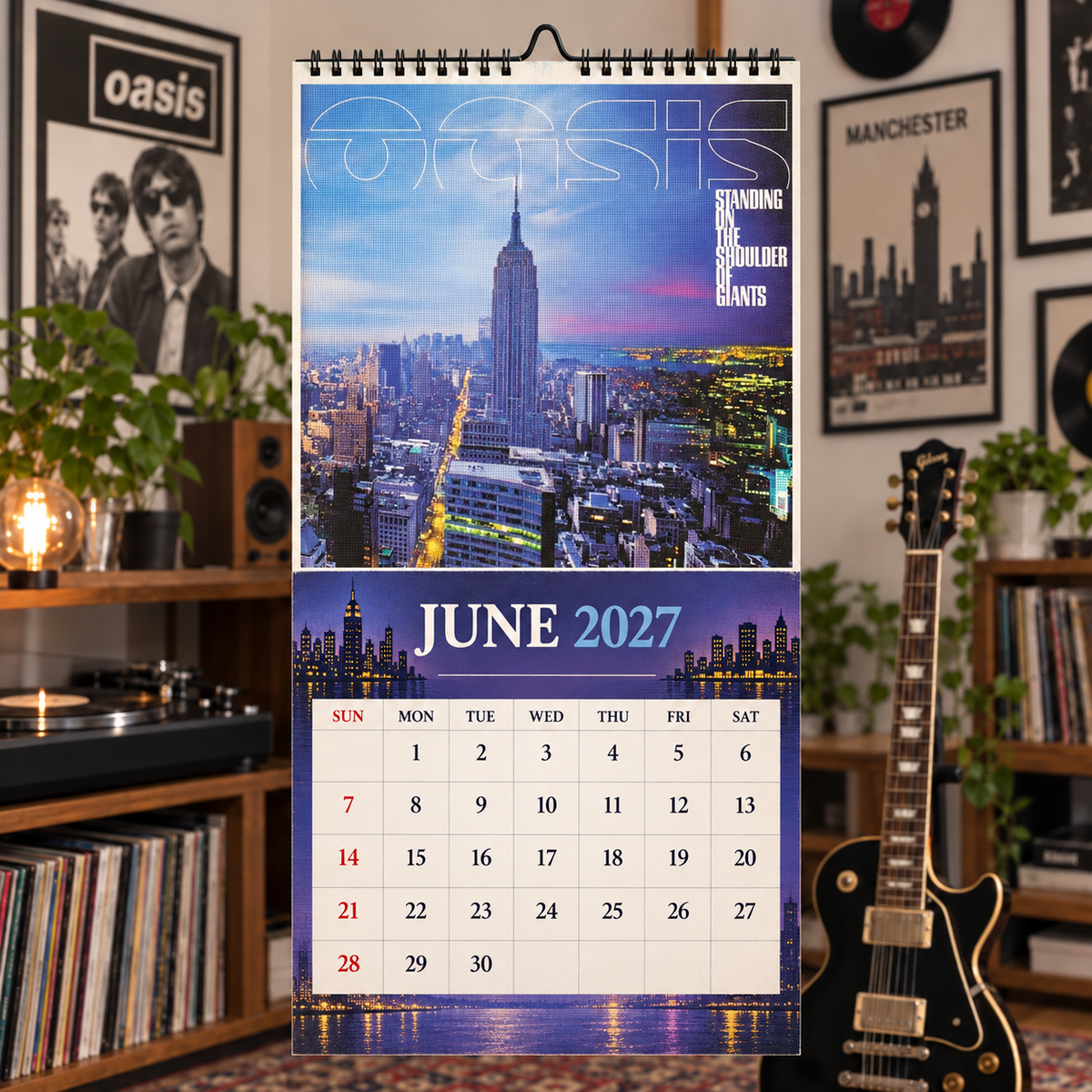 Oasis 2027 Wall Calendar - Album Cover Collage & Britpop Discography Art | Premium Rock Fan Gift & Hanging Decor