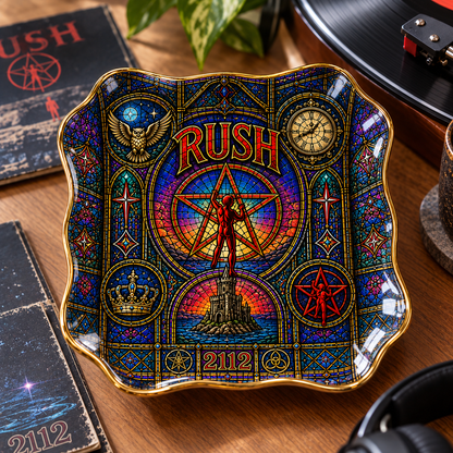 Rush 2112 Stained Glass Ceramic Jewelry Dish - Decorative Trinket Tray Ring Holder, Progressive Rock Home Decor Gift