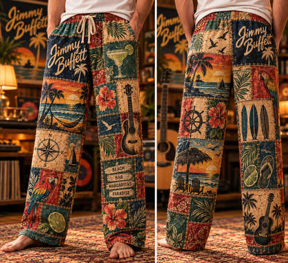 Jimmy Buffett Pajama Pants - Tropical Margaritaville Lounge Pants, Parrothead Fan Sleepwear & Gift for Men