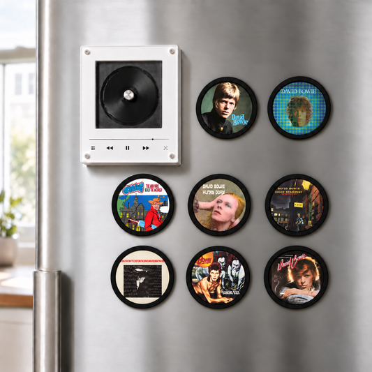 David Bowie MagTune Magnetic Music Player – 9 Album Cover Magnetic Tags Set – Glam Rock & Art Rock Music Gift for David Bowie Fans