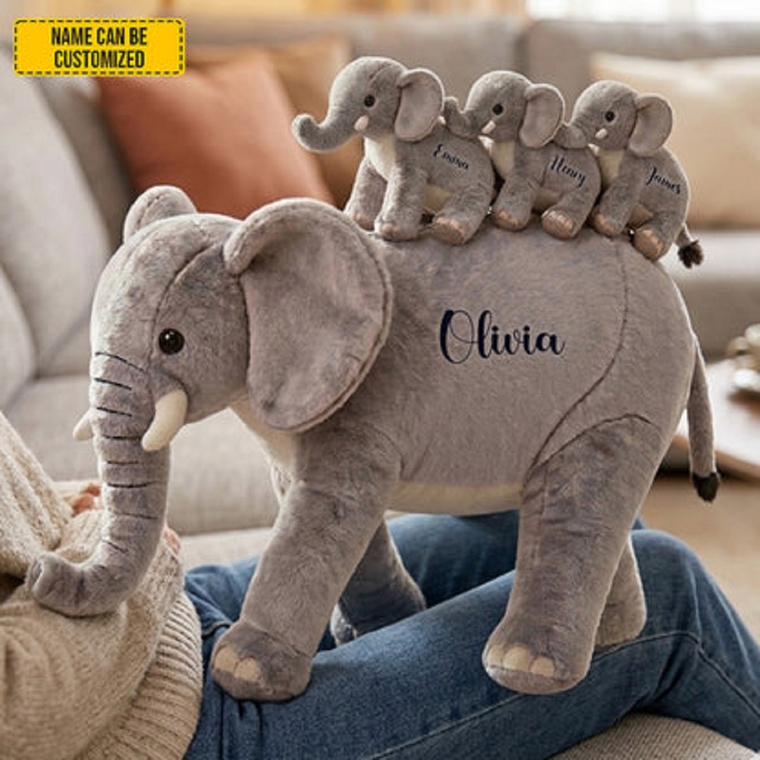 Personalized Elephant Plush with Custom Name – Soft Stuffed Elephant Toy, Keepsake Gift for Kids & Baby