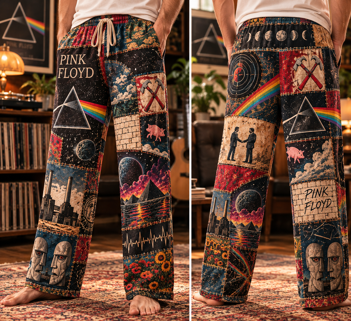 Pink Floyd Rock Band Pajama Pants - Christmas Holiday Lounge Pants, Progressive Rock Fan Sleepwear & Gift for Men