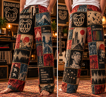 Radiohead Rock Band Pajama Pants - Christmas Holiday Lounge Pants, Alt Rock Fan Sleepwear & Gift for Men