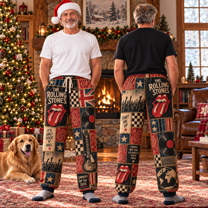 The Rolling Stones Rock Band Pajama Pants - Christmas Holiday Lounge Pants, Classic Rock Fan Sleepwear & Gift for Men