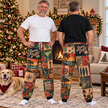 Jimmy Buffett Pajama Pants - Tropical Margaritaville Lounge Pants, Parrothead Fan Sleepwear & Gift for Men