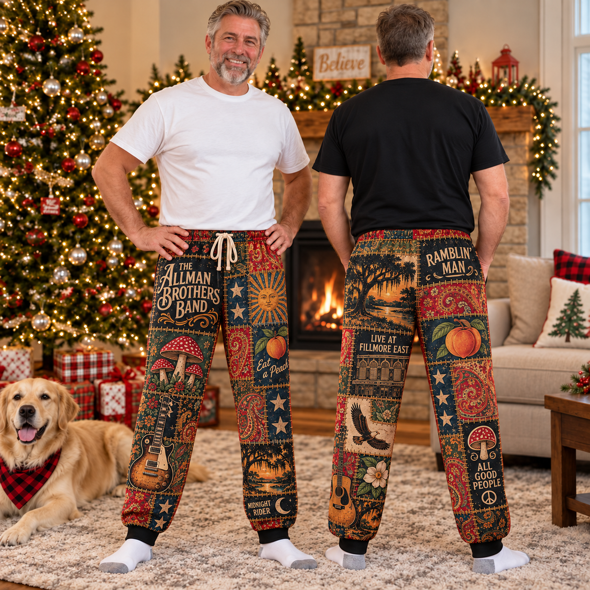 The Allman Brothers Band Pajama Pants - Christmas Holiday Lounge Pants, Southern Rock Fan Sleepwear & Gift for Men