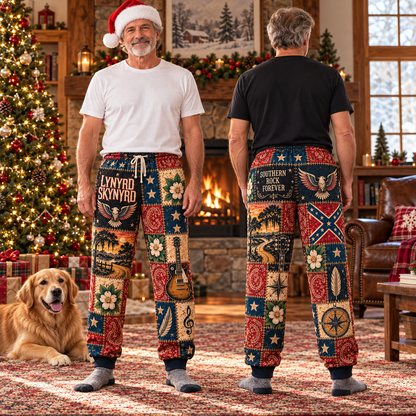 Lynyrd Skynyrd Rock Band Pajama Pants - Christmas Holiday Lounge Pants, Southern Rock Fan Sleepwear & Gift for Men