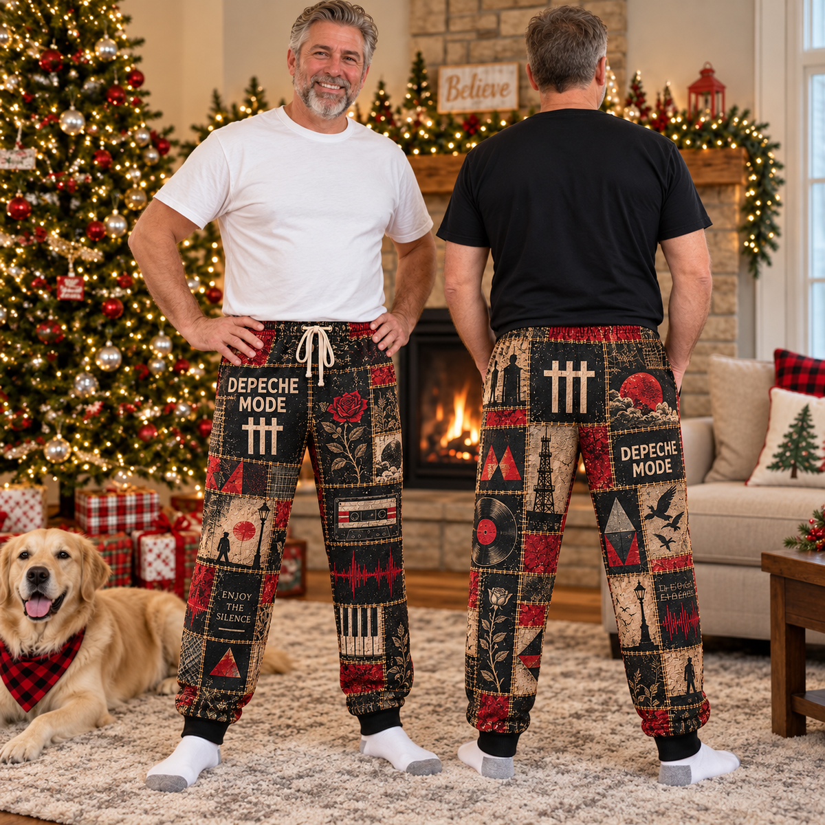 Depeche Mode Rock Band Pajama Pants - Christmas Holiday Lounge Pants, Synth Pop Fan Sleepwear & Gift for Men