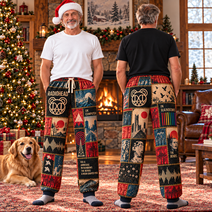 Radiohead Rock Band Pajama Pants - Christmas Holiday Lounge Pants, Alt Rock Fan Sleepwear & Gift for Men