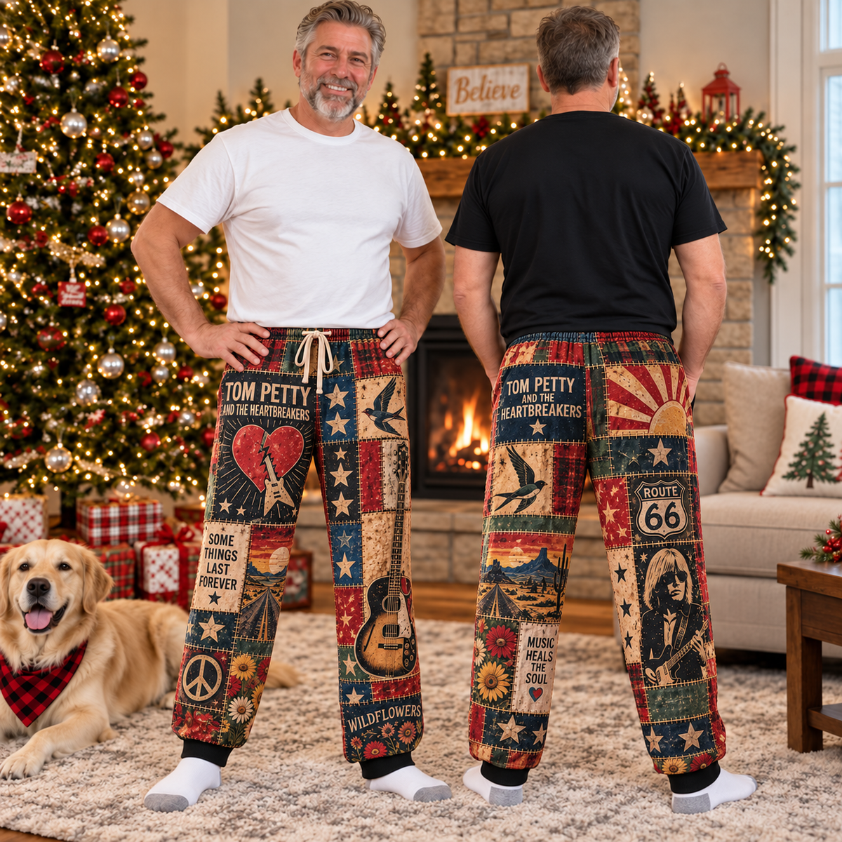 Tom Petty and the Heartbreakers Pajama Pants - Christmas Holiday Lounge Pants, Classic Rock Fan Sleepwear & Gift for Men