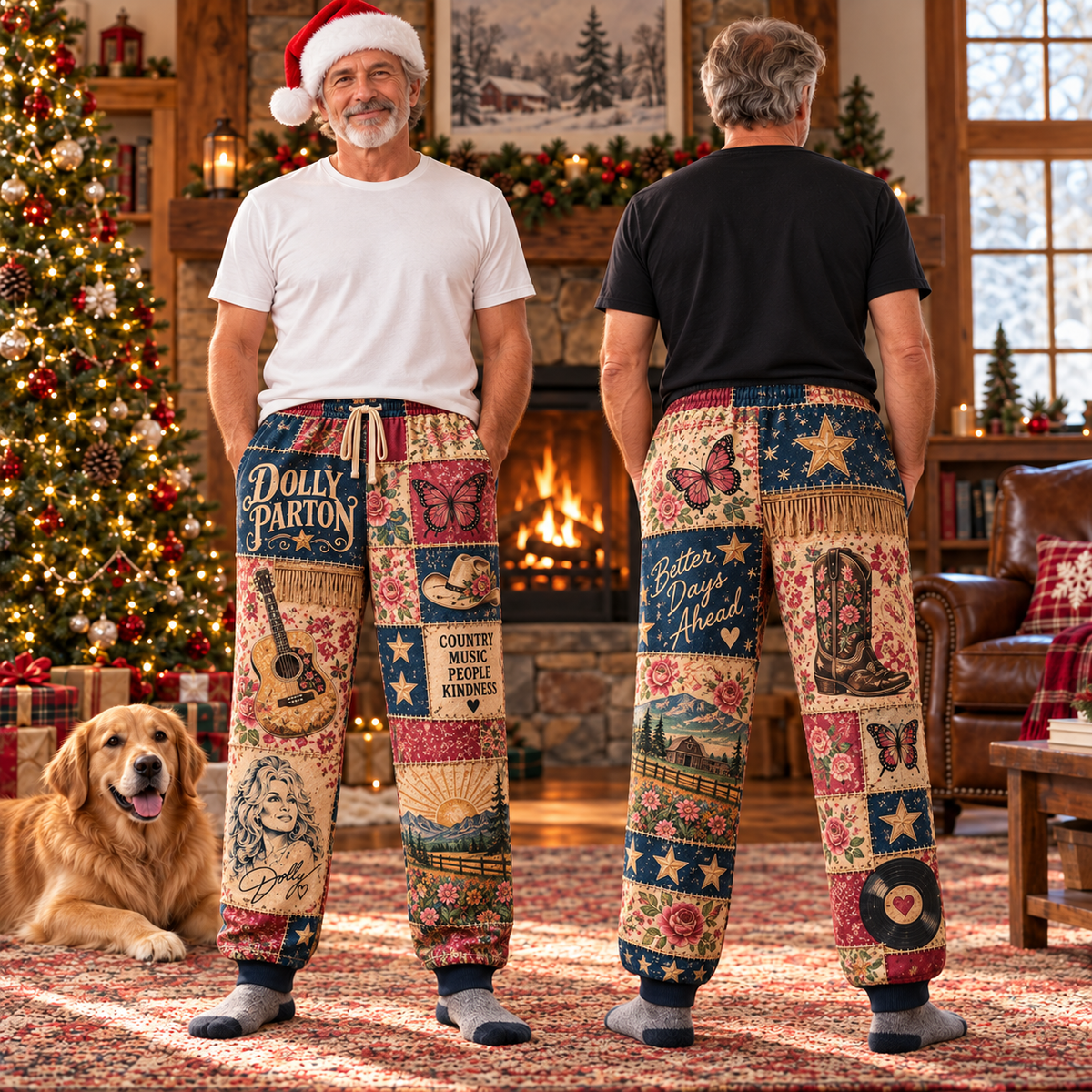 Dolly Parton Country Music Pajama Pants - Christmas Holiday Lounge Pants, Country Fan Sleepwear & Gift for Men