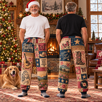 Dolly Parton Country Music Pajama Pants - Christmas Holiday Lounge Pants, Country Fan Sleepwear & Gift for Men