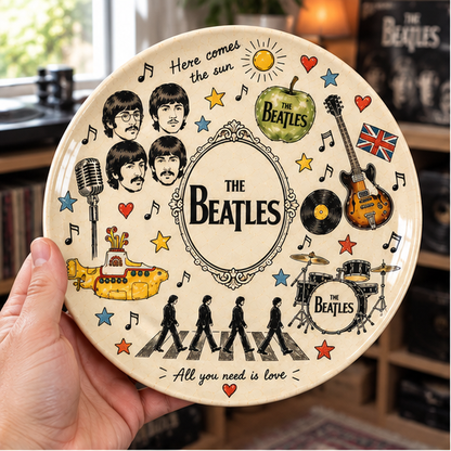 The Beatles Sketch Art Ceramic Plate - Decorative Wall & Table Display Dish, Abbey Road Yellow Submarine Rock Fan Gift