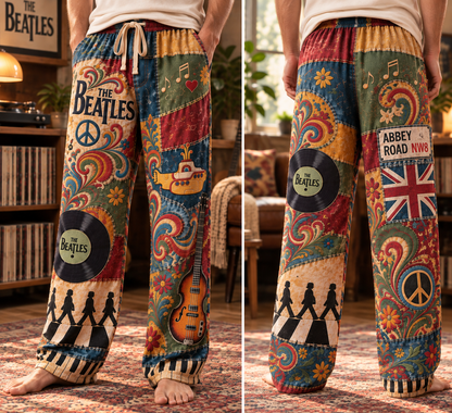The Beatles Pajama Pants - Psychedelic Rock Lounge Pants, Classic Rock Fan Sleepwear & Gift for Men